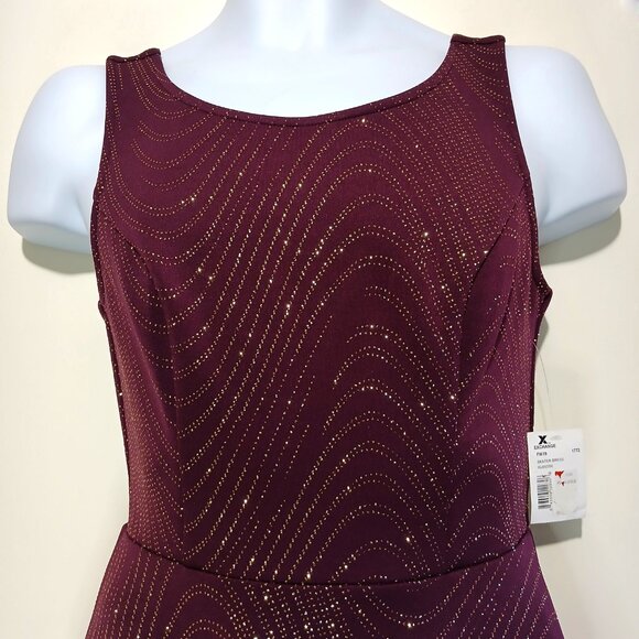 Bailey Blue Plum & Gold Sparkle A-Line Deep Back V-Neck Mini Skater Dress Size M - Picture 2 of 14